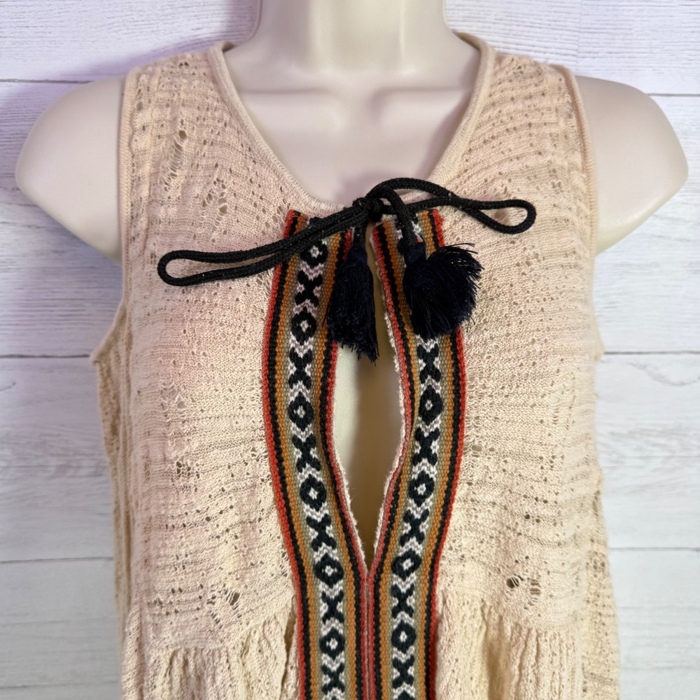 Free People Boho Prairie Tunic Cream Cold Shoulder Flare Sleeve xs cottage - Picture 9 of 11